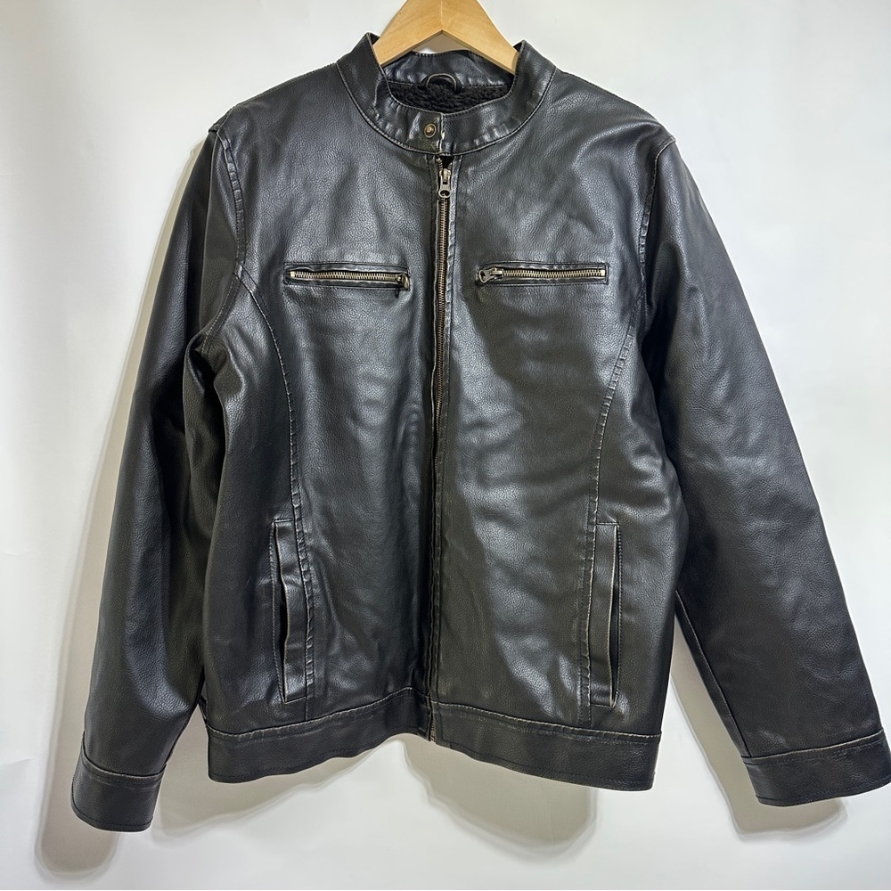 Route 66 vintage faux leather fur lined moto distressed jacket coat aviator S